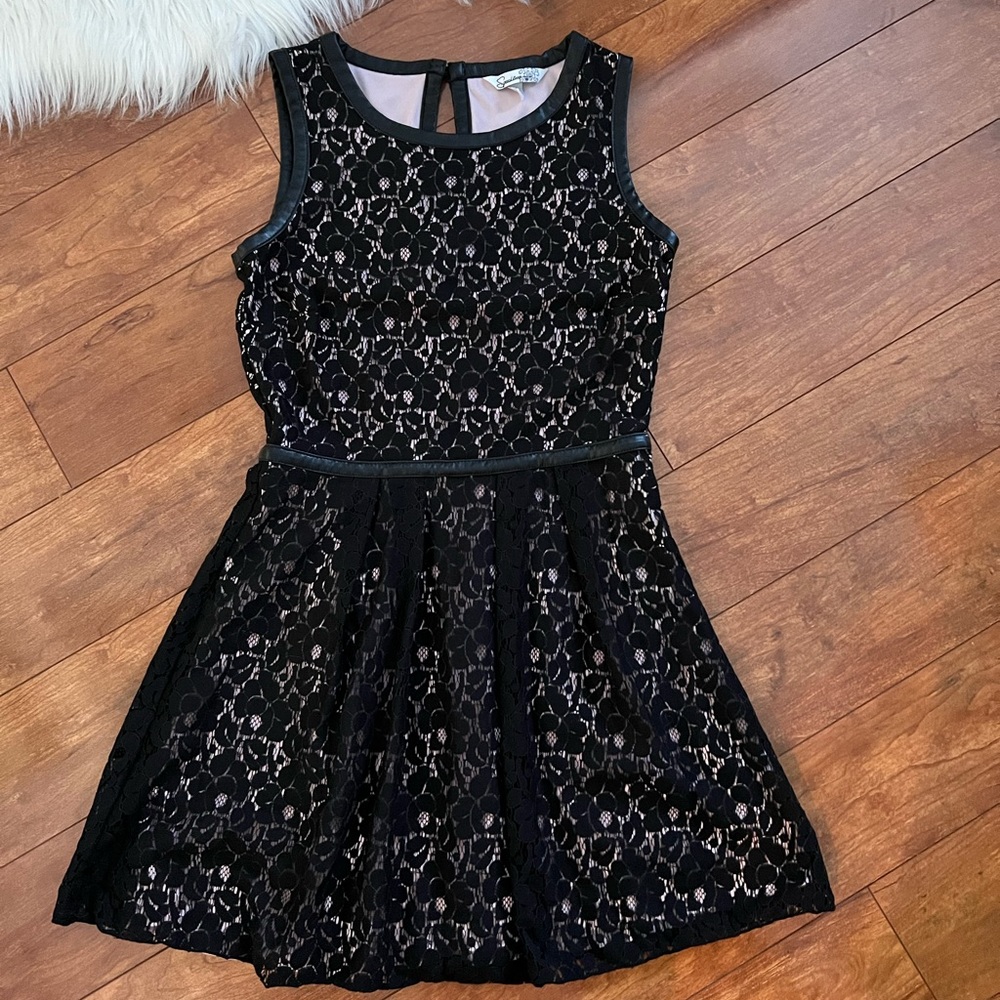 Speechless Sleeveless Black Lace Dress with Leather Trim-Size 5